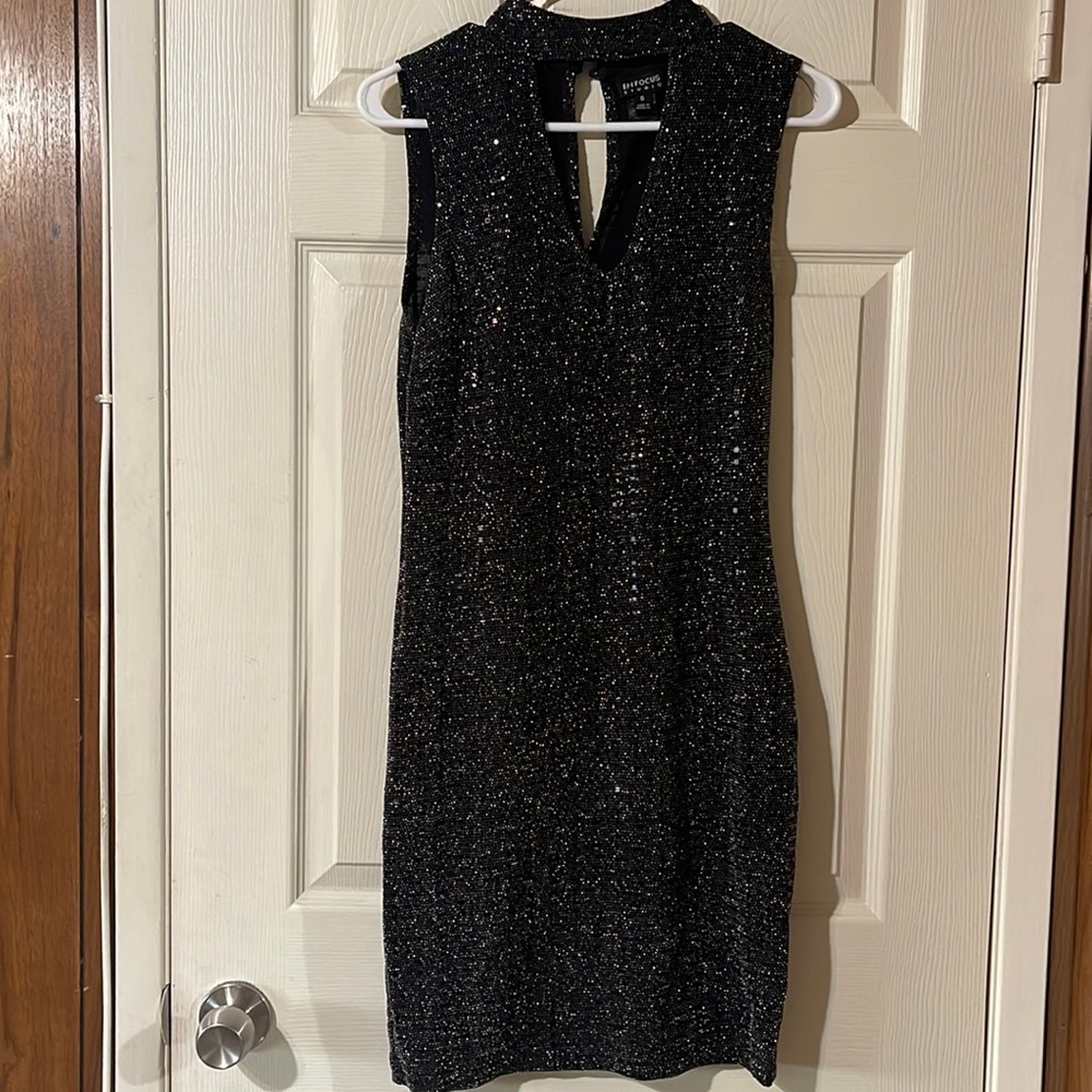 Womens Black Glitter Cocktail Dress